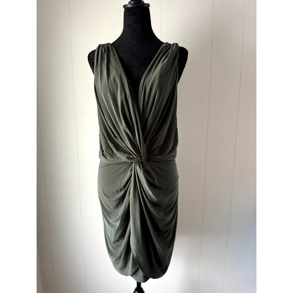 MISA Los Angeles Olive Green Lisa Front Knot Dress Size M - Picture 2 of 8